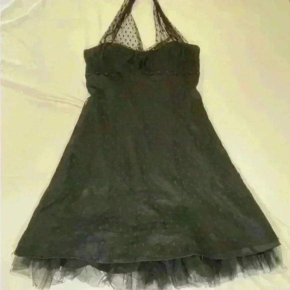 Vintage 90’s Betsy & Adam Halter Black Polka Dot  Tulle Midi Gothic Style Dress - Picture 2 of 9